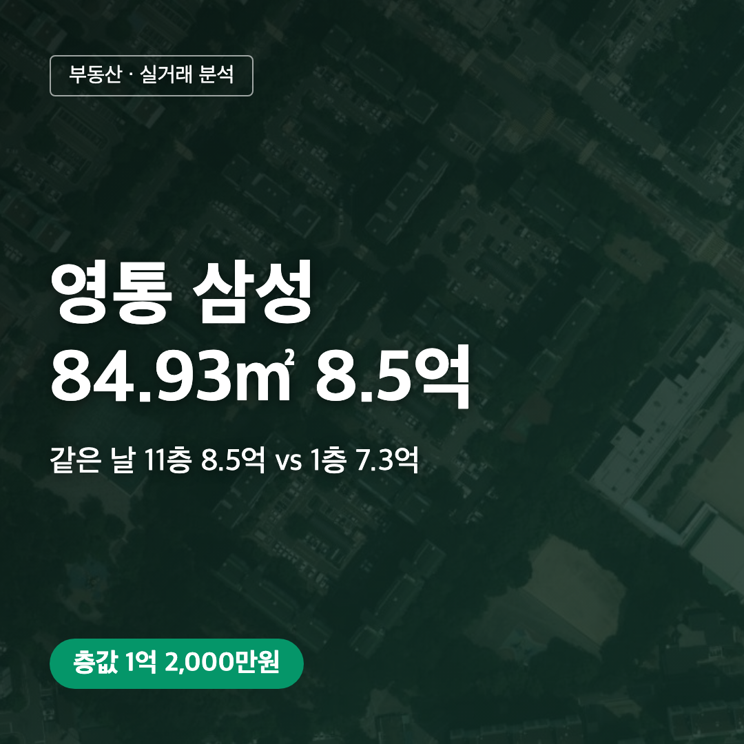 영통 삼성 84.93㎡ 8.5억 실거래 분석 대표 이미지